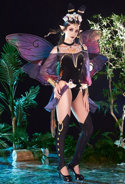 Miccostumes x Sunset Dragon PM Cosplay Costume Fairy Bodysuit and Tights with Earrings and Headband