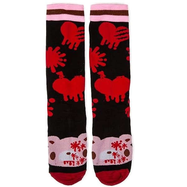 Culture Fly Gloomy Bear Bloody Hearts Red & Black Adult Crew Socks (One Size, One Pair)