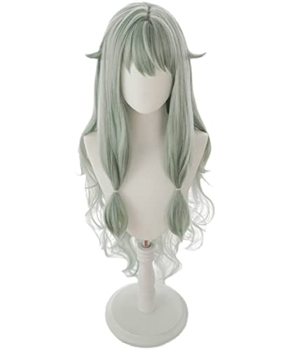 PWEINCY Green Kusanagi Nene Cosplay Wig Women Halloween Party Wavy Hair with Bangs