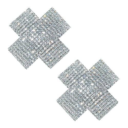 Neva Burlesque Reusable Nipztix Pasties Covers, Medical Grade Adhesive, Waterproof, Made in USA - X Marks the Spot Crystal Jewel