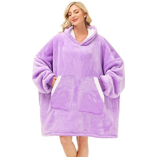 Kipswiza Oversized Wearable Blanket Sherpa Fleece Thick Warm Hoodie Blanket Big Hooded Sweatshirt Blanket Birthday Gifts for Women Mom Sister Girls Teens Men, Purple - A(purple/Sherpa) - Adult