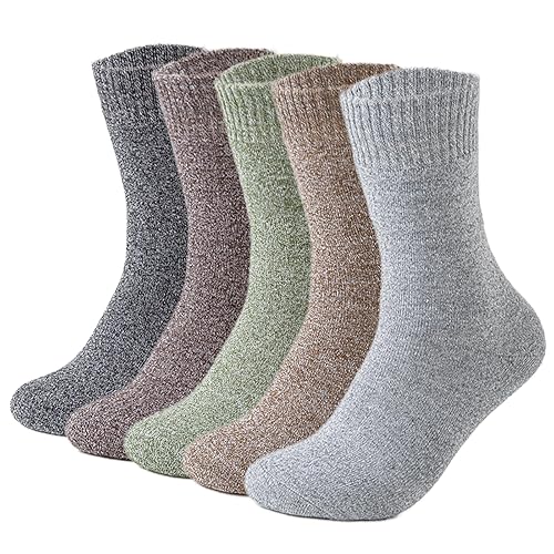 Josnown Wool Socks for Women, 5 Pairs Warm Winter Thermal Thick Socks Cozy Hiking Boot Socks - Green/Light Gray/Brown/Camel/Dark Gray