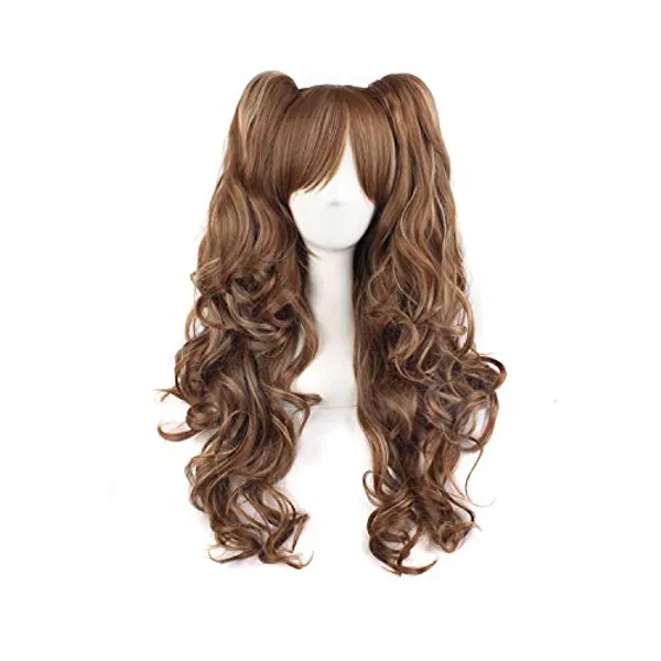 MapofBeauty Multi-color Lolita Long Curly Clip on Ponytails Cosplay Wig (Brown/Khaki)