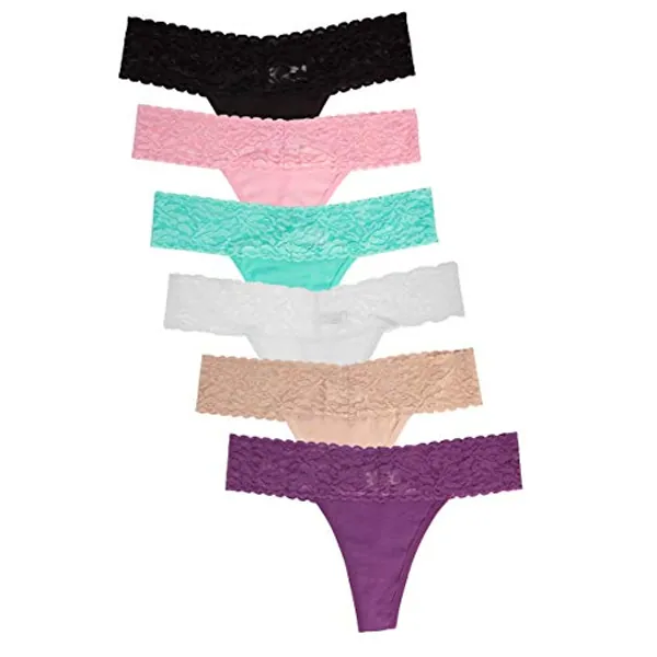 Jo & Bette Lace Thongs for Women - 6 or 12 Pack G String Thongs - Cotton Thongs Underwear Women Seamless No Show Panties Sexy