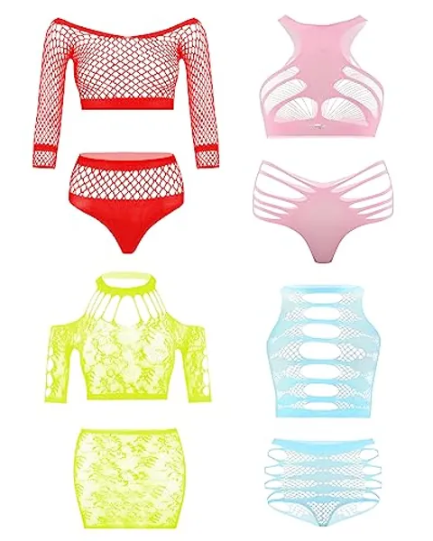 Women's Fishnet Lingerie Lace Stockings Bodysuits Mesh Babydoll for Women