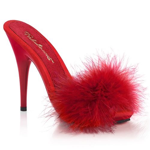 POISE-501F Red Satin-Marabou Fur/Red | 10