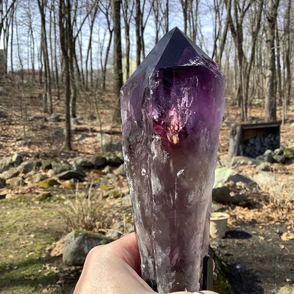 Extra Quality Amethyst Crystal Point Wand on Metal Stand, from Brazil