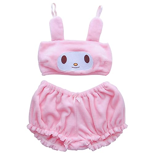 XFXATRJ Cute Kuromi My Melody Cinnamoroll Pajamas Set Sweet Velvet Tube Top and Shorts Cartoon Sleepwear Sets for Women - Medium - Pink