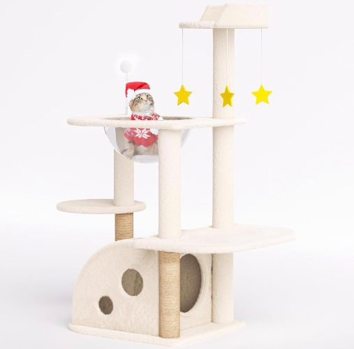X XBEN Cat Trees 41', Cat Climbing Tower with Space Capsule Nest, Cave, Padded Platform, Scratching Posts, Kitten Furniture Condo Activity Center Play House