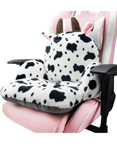 QYA Cute Seat Cushion with Backrest, Gaming Chair Cushion Kawaii Cartoon Animal Plush, Comfy Chair Cushion Plush Non-Slip Kawaii Room Decor for Bedroom (32"x 18", Cow)