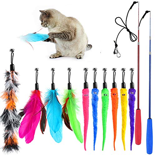 SYEENIFY Cat Toys Kitten Toys Assortments,Cat Feather Toys,Cat Wand Toy,Cat Toys for Indoor Cats - Feather Print