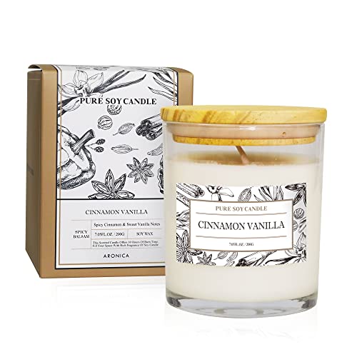 Aronica Non Toxic Fall Candles Soy, Cinnamon Vanilla Scent Cinnamon Spiced Vanilla Candle Natural - Cinnamon Vanilla