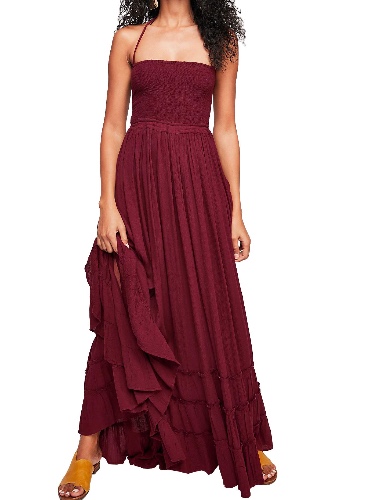 R.Vivimos Womens Summer Cotton Sexy Backless Long Dresses - Small Wine Red