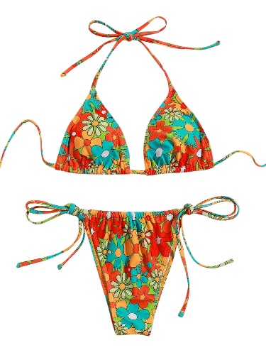 SOLY HUX Women's Floral Print Bikini Sets Halter Tie Side Triangle Sexy Swimsuits