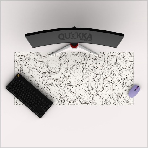 Contour Topographic Topo Map Mousepad Deskmat - 60x30cm / 3mm / Black Stitched