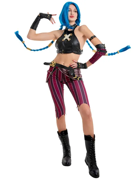 Miccostumes Women's Full Set of The Loose Cannon Cosplay Costume Set with Accessories - Small Stripe