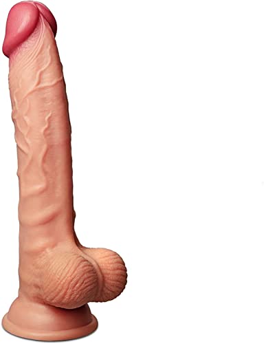 Realistic 9.5 Inch Dildos Feels Like Skin Soft Silicone Personal Dildo Strong Suction Cup Hands-Free Play Real Veins Dildo for Vaginal G-Spot Stimulation Dildo Anal Sex Toys Women Men and Couple Flesh