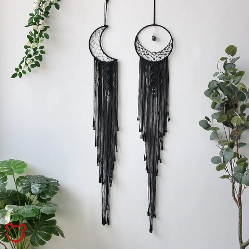 Black Dream Catcher - moon and sun