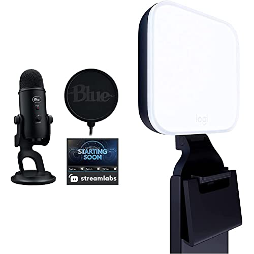 Blue Yeti Game Streaming Kit with Yeti USB Gaming, Podcast Mic, Pop Filter, PC/Mac/PS4/PS5 + Litra Glow Premium LED Streaming Light with TrueSoft, Brightness & Color Temp Settings - Blackout - Blackout - Gaming Microphone - Mic + Monitor Light