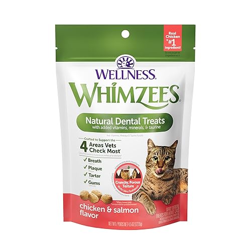 Whimzees Wellness Cat Dental Treats, Natural Chews, Chicken and Salmon Flavor, (4.5 Ounce Bag) - Chicken & Salmon - 4.5 Ounce (Pack of 1)