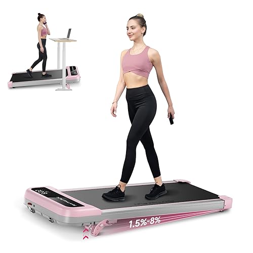 RHYTHM FUN Walking Pad Treadmill with Incline, Under Desk Treadmill with Incline, Treadmill for Home and Office, 300 Lbs Portable Treadmill with Remote Control, Compact Treadmill in LED Display - Incline With Pink