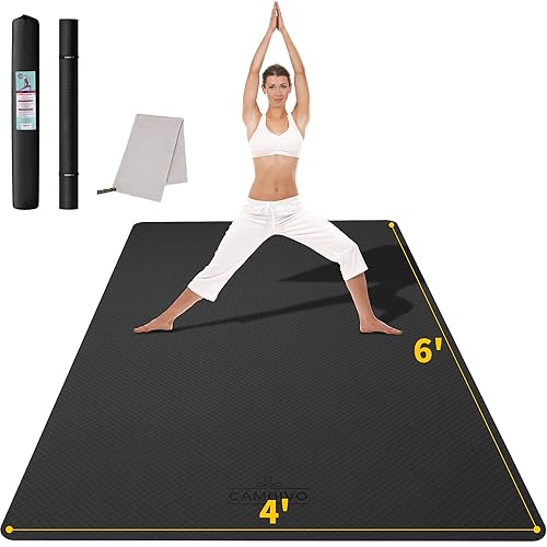 CAMBIVO Large Yoga Mat 183cm x 122cm Wide Exercise Mat & Large Workout Mat (6' x 4') , Yoga Mat Thick 1/4 &1/3 &2/5 &1/2 Exercise Mats for Yoga, Pilates, Stretching, Cardio Home Gym Floor, Non- Slip Anti Tear Eco-Friendly Yoga Mat (72”x 48”) - Black - 12mm