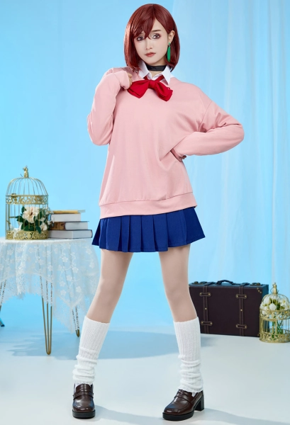 DDD Momo Ayase Cosplay Costume School Uniform Shirt Blouse Set with Pleated Skirt Bowtie