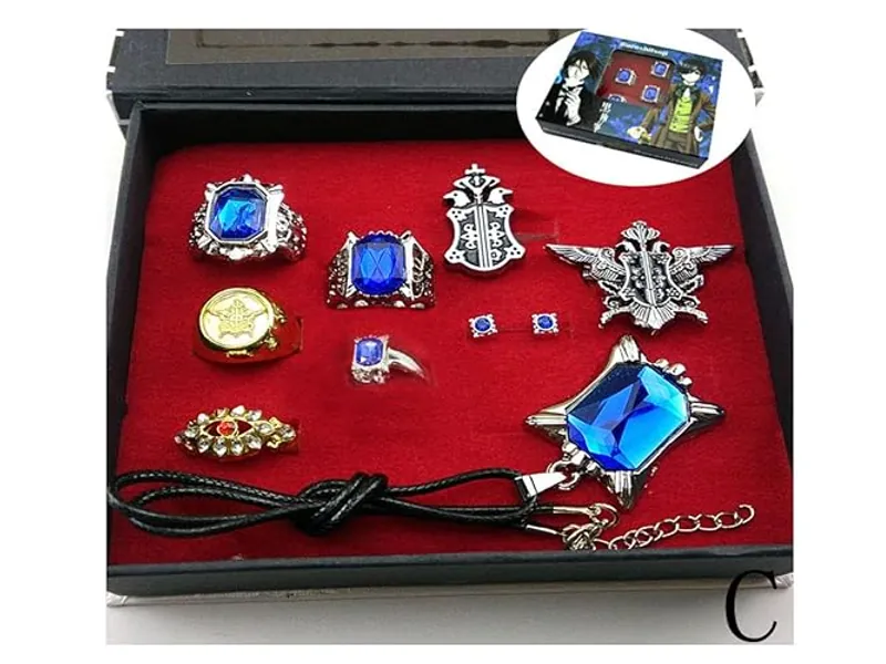 Cosplay Black Butler Ciel Sebastian Ring Necklace Earring Studs Set