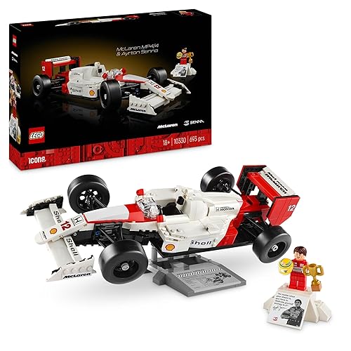 LEGO Icons McLaren MP4/4 & Ayrton Senna Vehicle Set, F1 Race Car Model kit for Adults to Build with Race Driver Minifigure