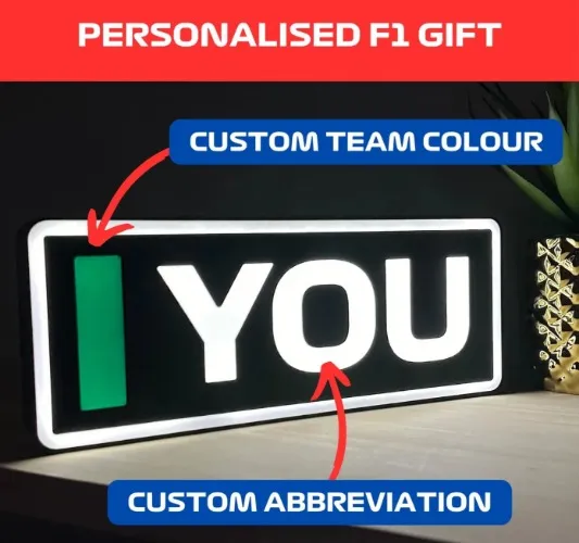 Personalised Formula 1 Name Abbreviation Sign with LED Lighting