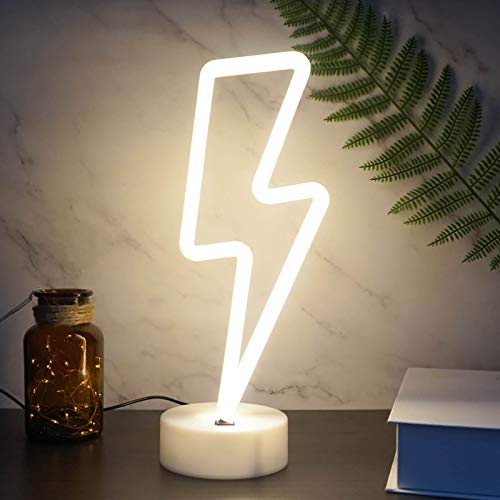 YIVIYAR Lightning Bolt Neon Light Lightning Bolt Neon Sign with Holder USB/Battery Operated Neon Signs for Home Decor LED Lights for Bedroom Decorations Game Room Decor - Warm White