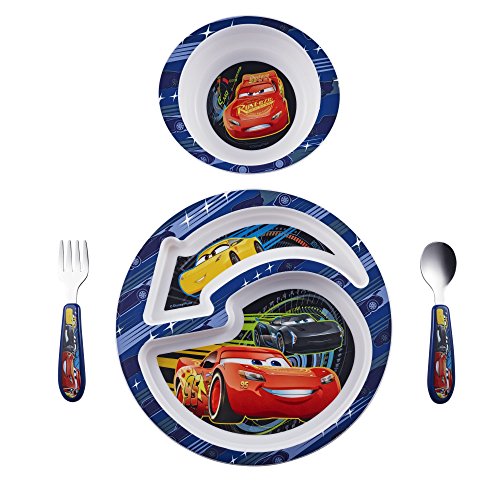 The First Years Disney/Pixar Cars Dinnerware Set - Toddler Plates and Toddler Utensils - 4 Count - Disney/Pixar Cars