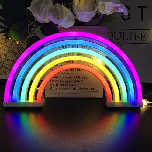 QiaoFei Rainbow Neon Light Sign,5 Colors-Rainbow LED Lamp Wall Sign for Cool Light,Wall Art,Bedroom Decorations,Home Accessories,Party, Table LED Night Lights - Modern