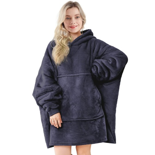 Touchat Wearable Blanket Hoodie, Oversized Sherpa Blanket Sweatshirt with Hood Pocket and Sleeves, Hooded Blanket for Adult Women Men, (Gray) - Gray