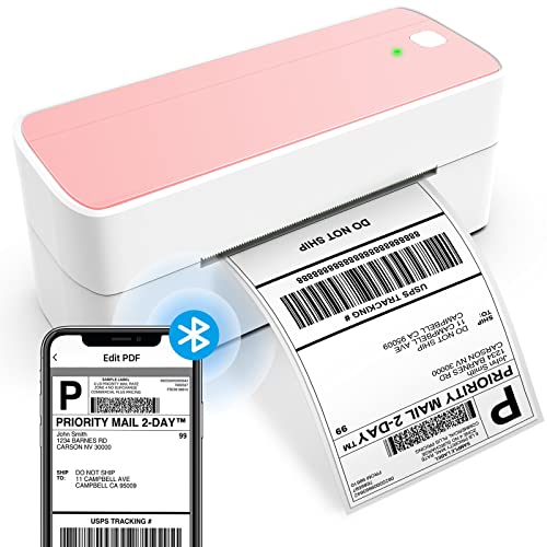 Bluetooth Thermal Label Printer 4X6 - Wireless Shipping Label Printer for Small Business & Packages - Pink Thermal Label Printer Shipping Label Makers, Compatible with iPhone, USPS, Etsy, Amazon - White Pink