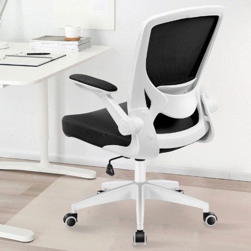 KERDOM Ergonomic Office Chair, Breathable Mesh Desk Chair, Lumbar Support Computer Chair with Wheels and Flip-up Arms, Swivel Task Chair BIFMA Passed, Adjustable Height Home Gaming Chair - White