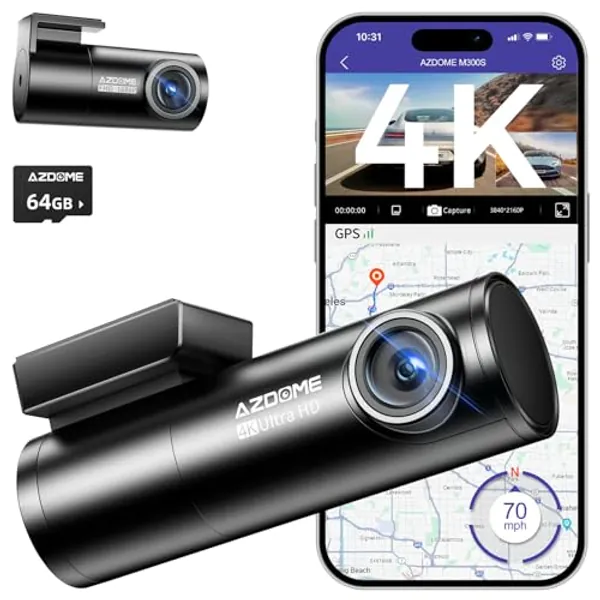 AZDOME Dashcam Auto Vorne Hinten 4K/2,5K GPS 5G WiFi Dash Cam mit 64GB SD Karte, Dual Auto Kamera mit Parküberwachung, Super Nachtsicht, WDR, 170° Weitwinkel, G-Sensor, Loop-Aufnahme, Max 256GB