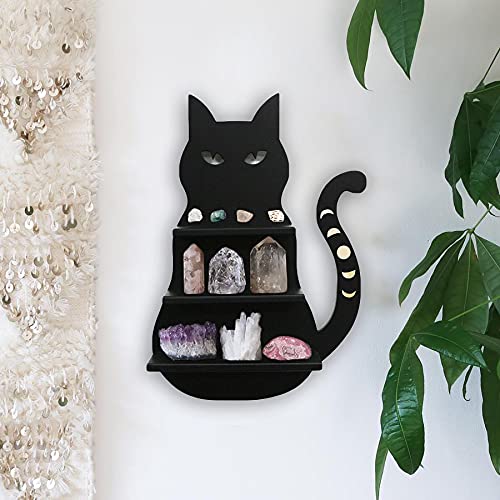 FF&YY Cute Black Cat Wall Shelf,Crystal Moon Shelf Decorative for Living Room,Dinning Room,Bed Room,Bath Room,Kids Room(Patent No.VA0002292241)