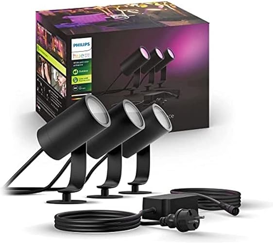 Philips Hue White & Color Ambiance Lily Gartenspot Basis Set 3er Pack (1.770 lm), dimmbare Außenleuchten mit 16 Millionen Farben, smarte Lichtsteuerung über Sprache oder App, schwarz