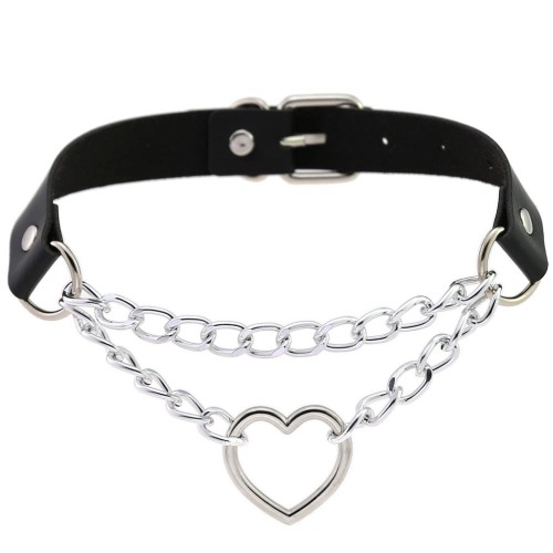 'Danger' Black Goth Heart Chain Faux Leather Choker
