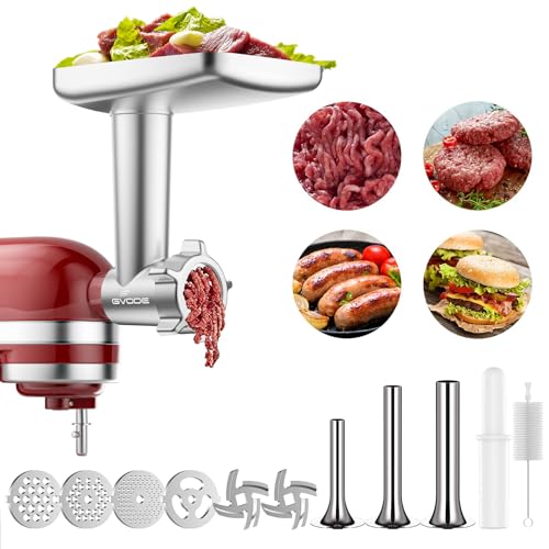 GVODE Meat Grinder Attachment for Kitchenaid Stand Mixer - Diecast aluminum and stainless steel - Silver