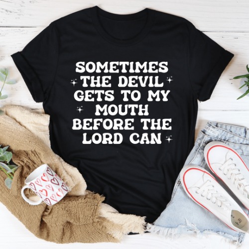 Sometimes The Devil Gets To My Mouth Before The Lord Can Tee - Black Heather / M