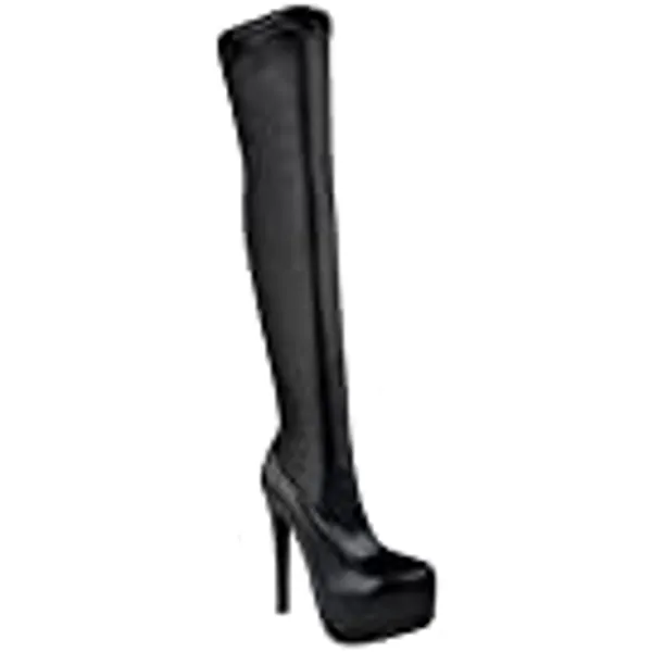 Fashion Thirsty Womens Ladies Mens Thigh High Over The Knee Stretch Suede Leather Boots Shoe Sexy Stiletto Stretchy Fit Patent Platform Boot Size