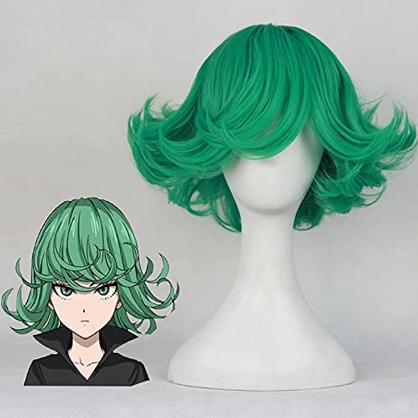 AHJSN Tatsumaki Cosplay Wig 30cm 11.81'' Short Curly Wavy Heat Resistant Synthetic Hair Anime Costume Party Wig Green