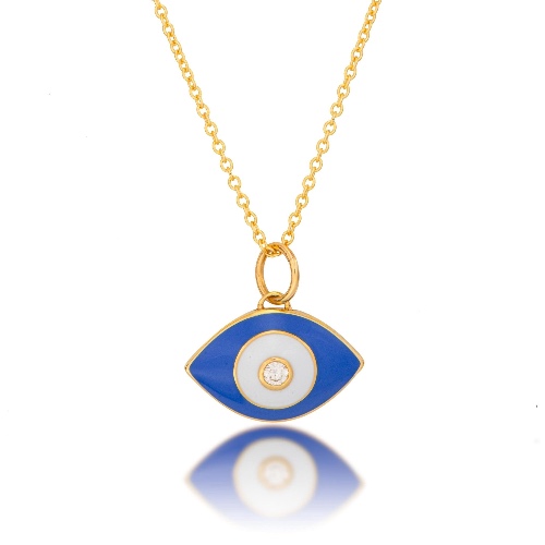 Enamel Evil Eye Necklace - 14K Yellow Gold