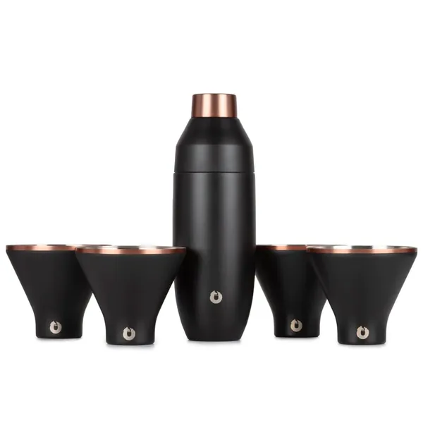 Stainless Steel Cocktail Shaker and Martini Glass Set | Black 