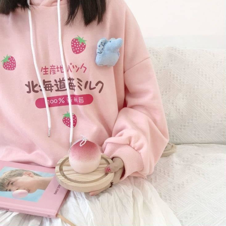 Japanese Strawberry Hoodie - Pink / M