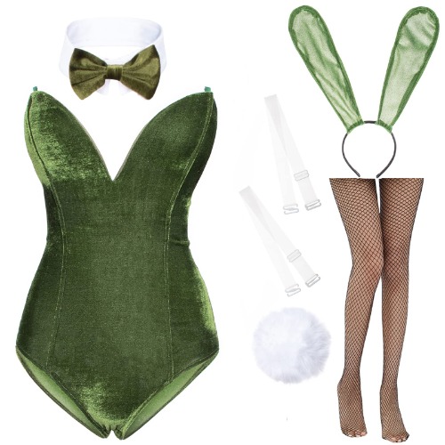 AiMiNa - Disfraz de anime para mujer, disfraz de conejito de una pieza, traje de Halloween, cosplay, traje de gato, diadema de conejo, conjunto de medias - Extra Grande - Verde militar