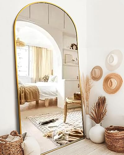 ITSRG Full Length Mirror with Stand, 34"x76" Floor Mirror Freestanding, Arched Wall Mirror, Oversized Mirror Full Length, Gold Arch Mirror Full Length, Wall Mounted Mirror for Bedroom(Gold) - Gold - 76“x34”