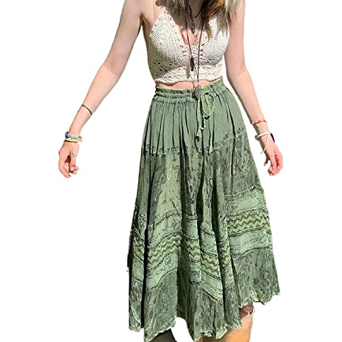 Grunge Fairycore Clothes Alt Aesthetic Peasant Skirt 90s E-Girl Harajuku Cottagecore Boho Hippie Indie Dress - Medium - Green